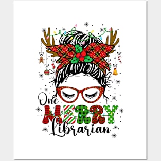 Merry Librarian Christmas Messy Bun School Librarian Posters and Art